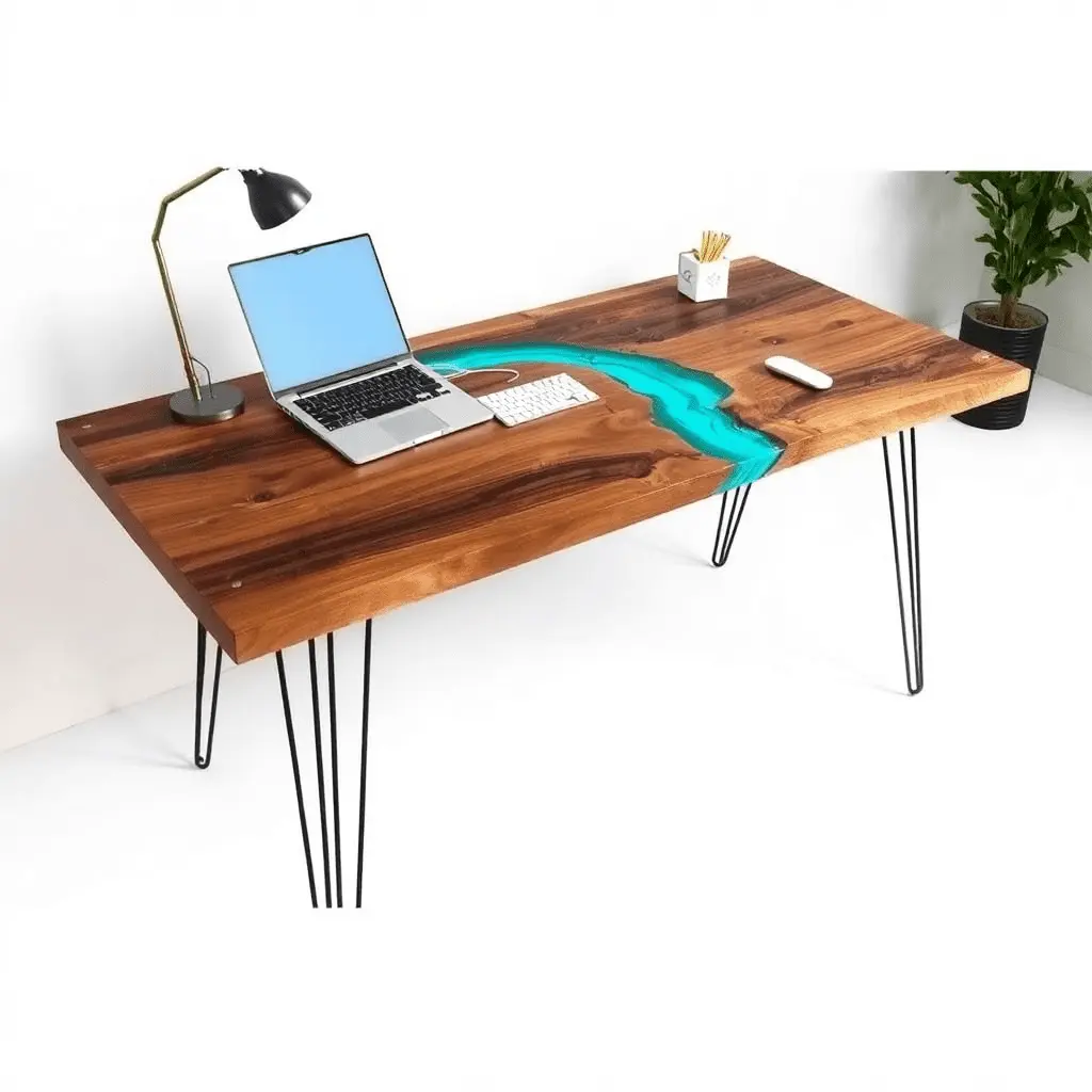 Turquoise Resin River Desk