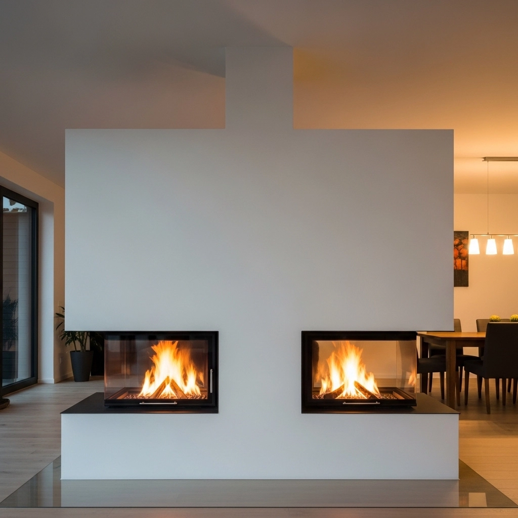Two-Sided Plaster Fireplace