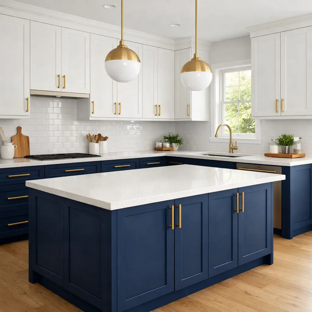 Two Tone Kitchen Cabinets Unified by Gold Hardware Two Tone Kitchen Cabinets Unified by Gold Hardware