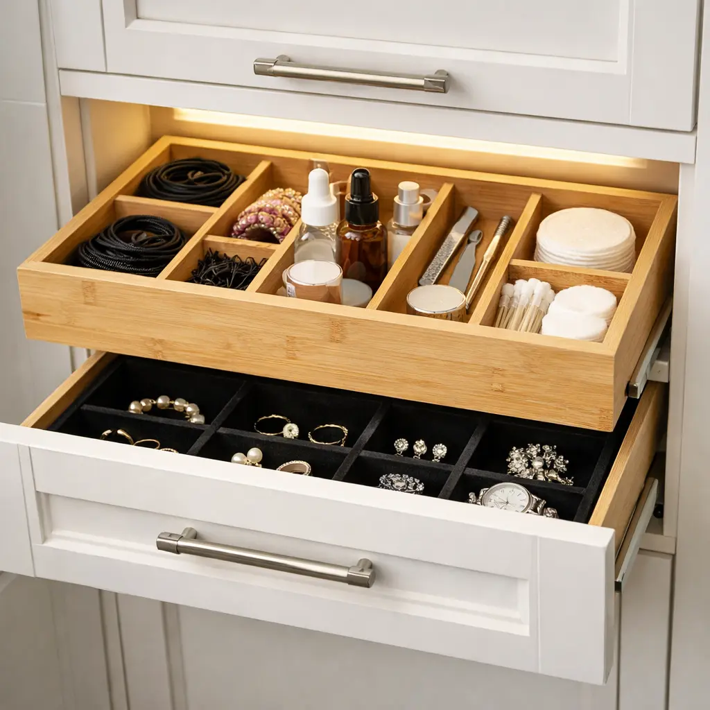 Use Pull Out Drawers and Organizer Inserts