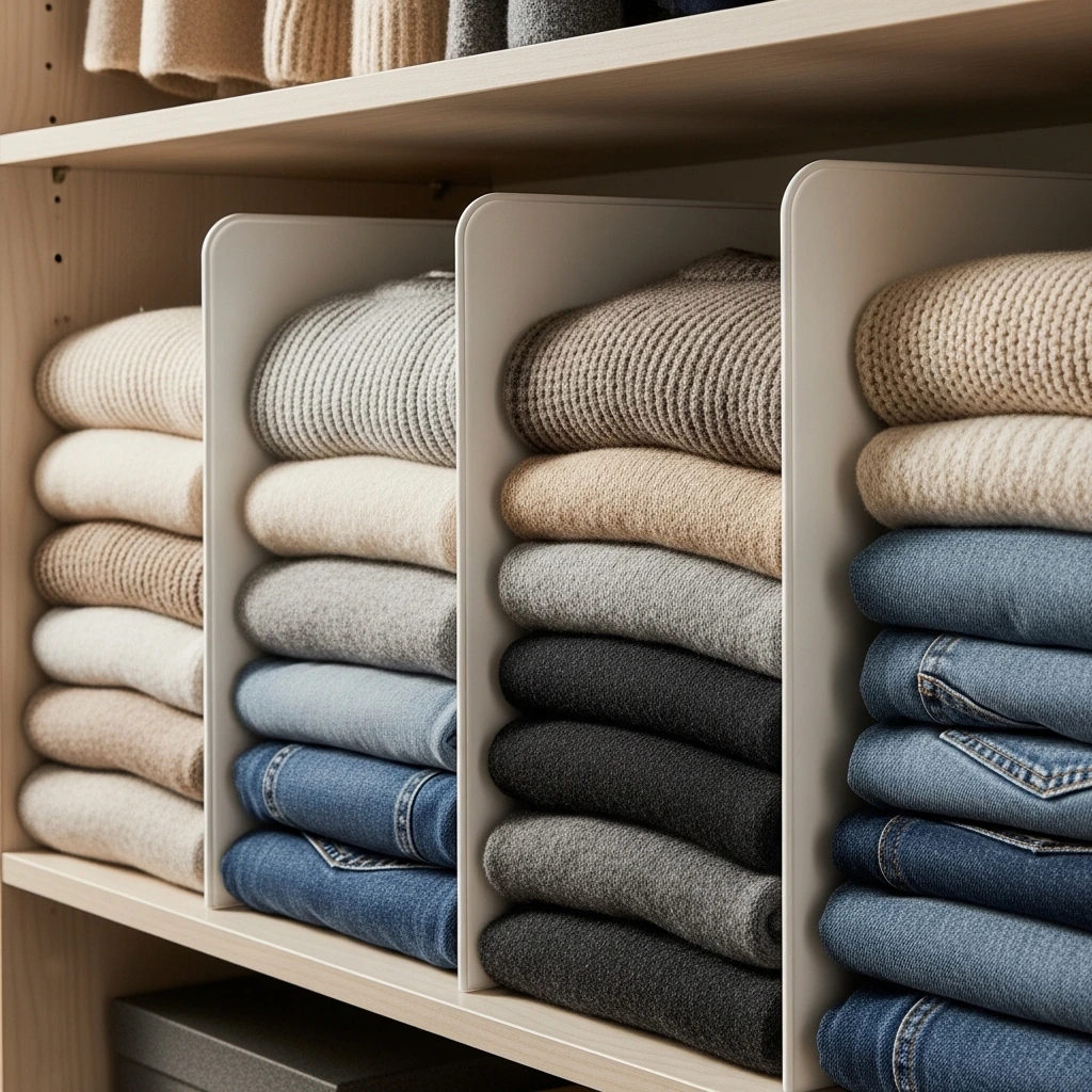 Use Shelf Dividers for Folded Clothes
