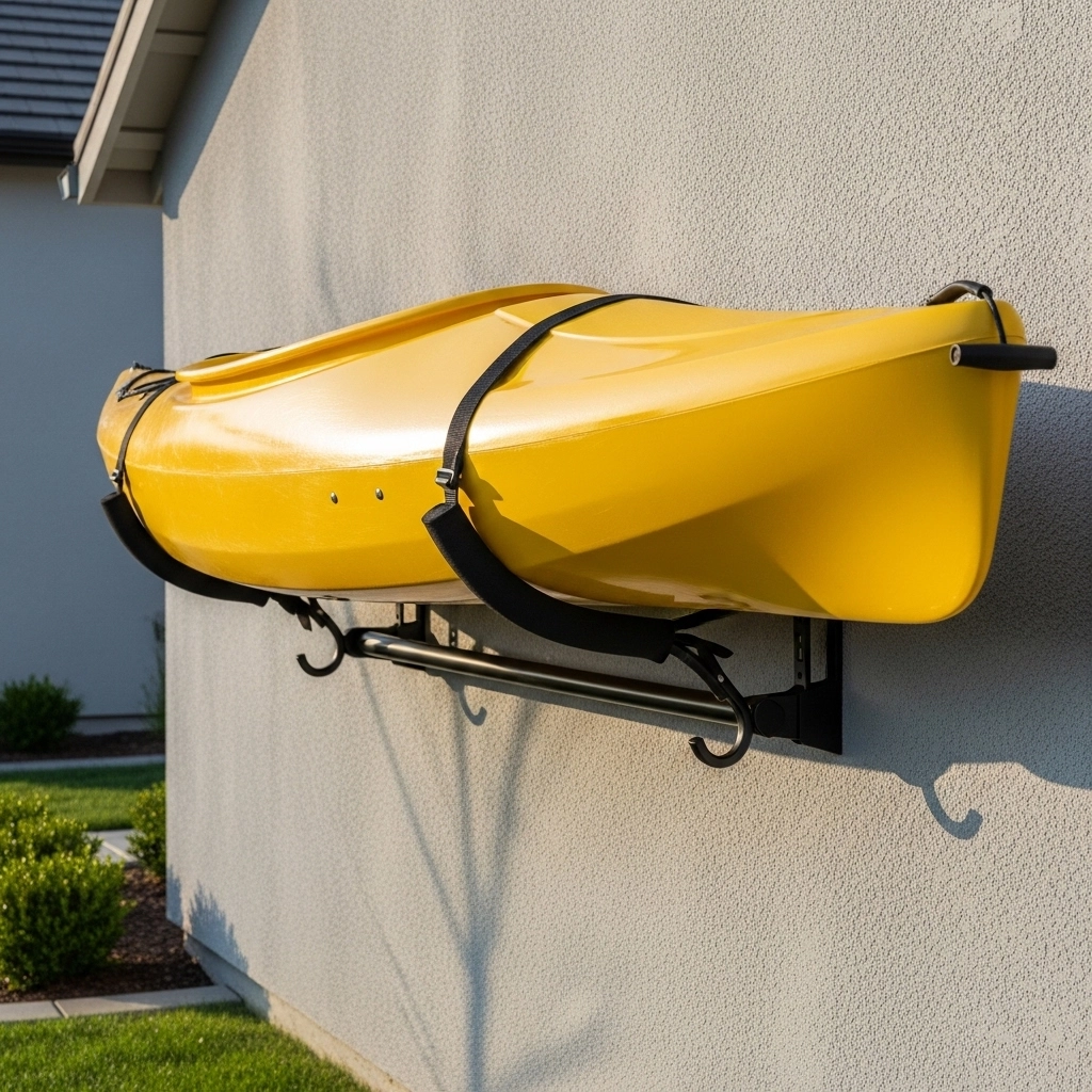 Wall Mounted Kayak Rack on an Exterior Wall Wall Mounted Kayak Rack on an Exterior Wall