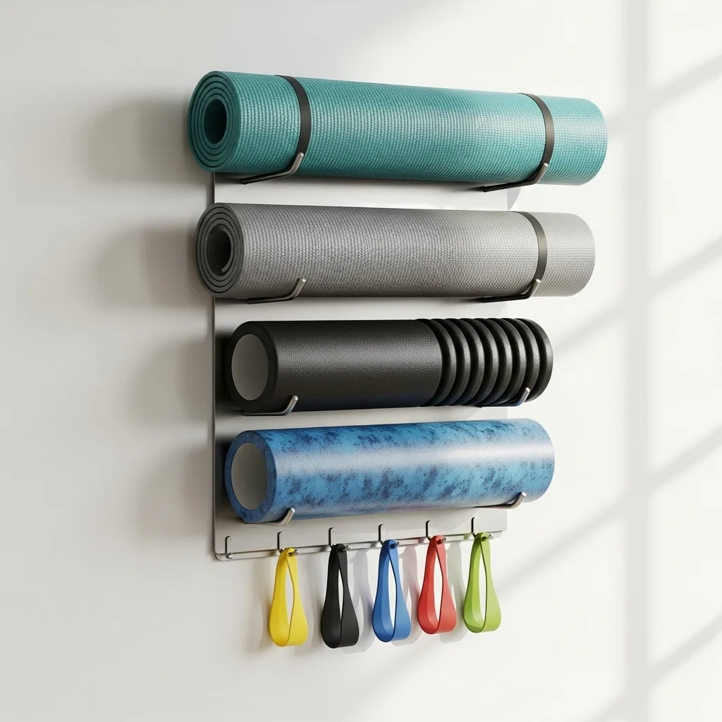 Wall Mounted Yoga Mat Rack with Foam Roller Compatibility