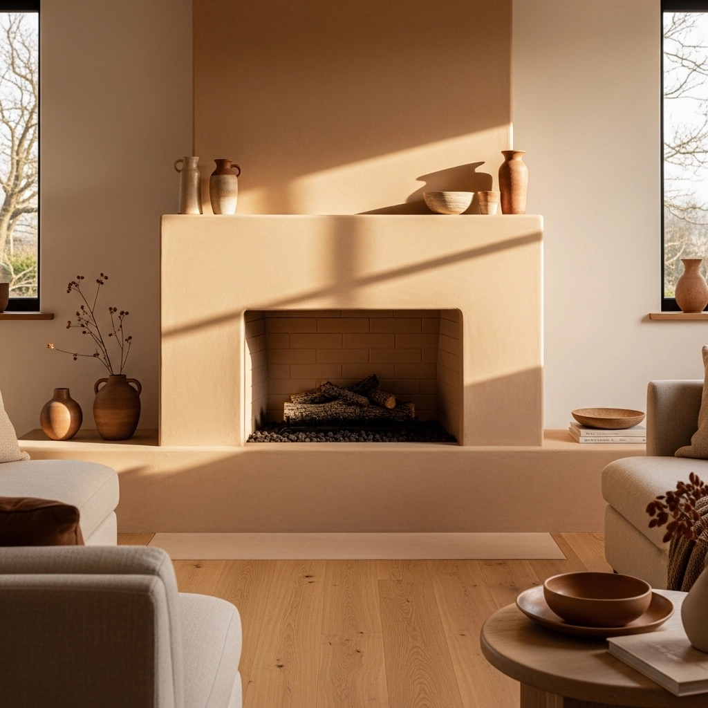 Warm Beige Plaster Fireplace