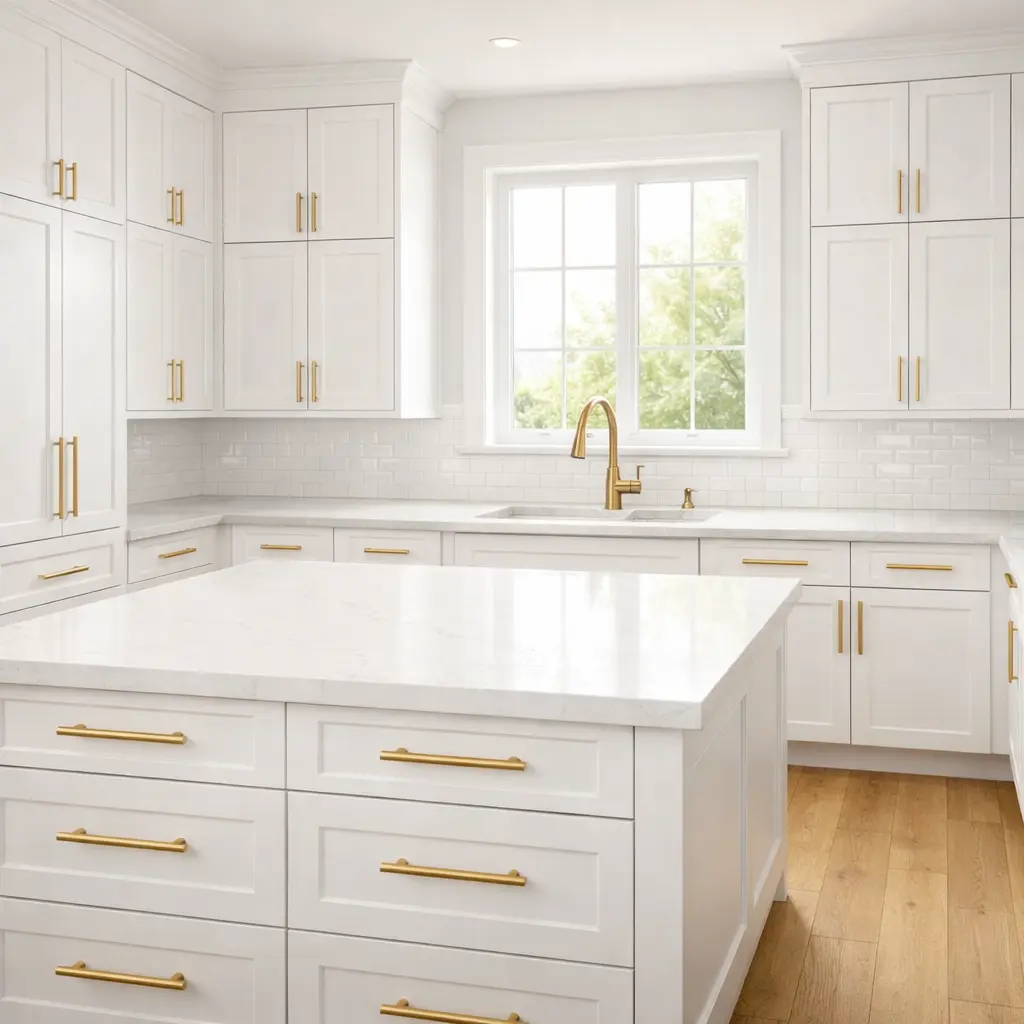 White Cabinets with Brushed Gold Pulls White Cabinets with Brushed Gold Pulls