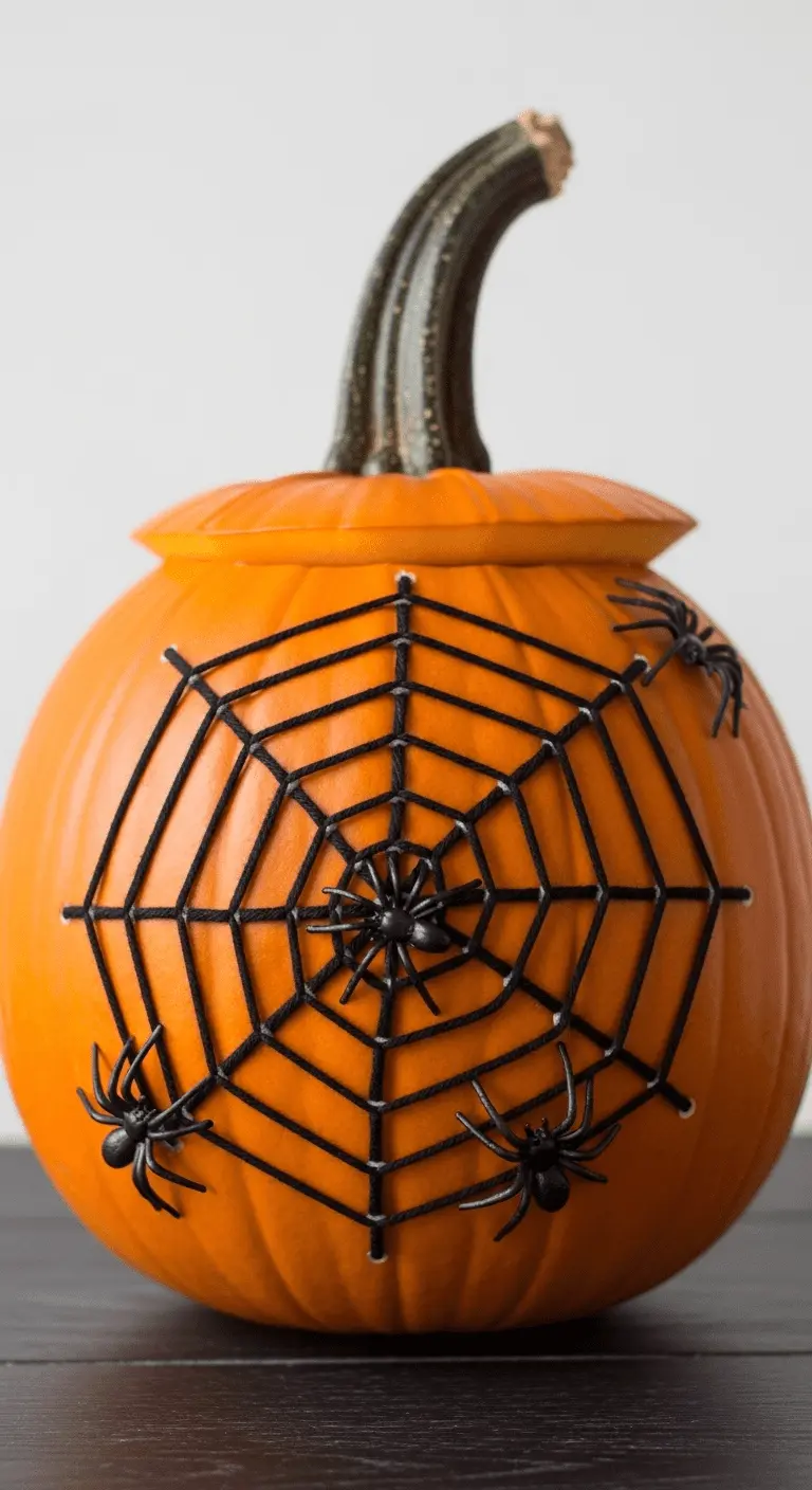 Yarn Stitched Spider Web Pumpkin