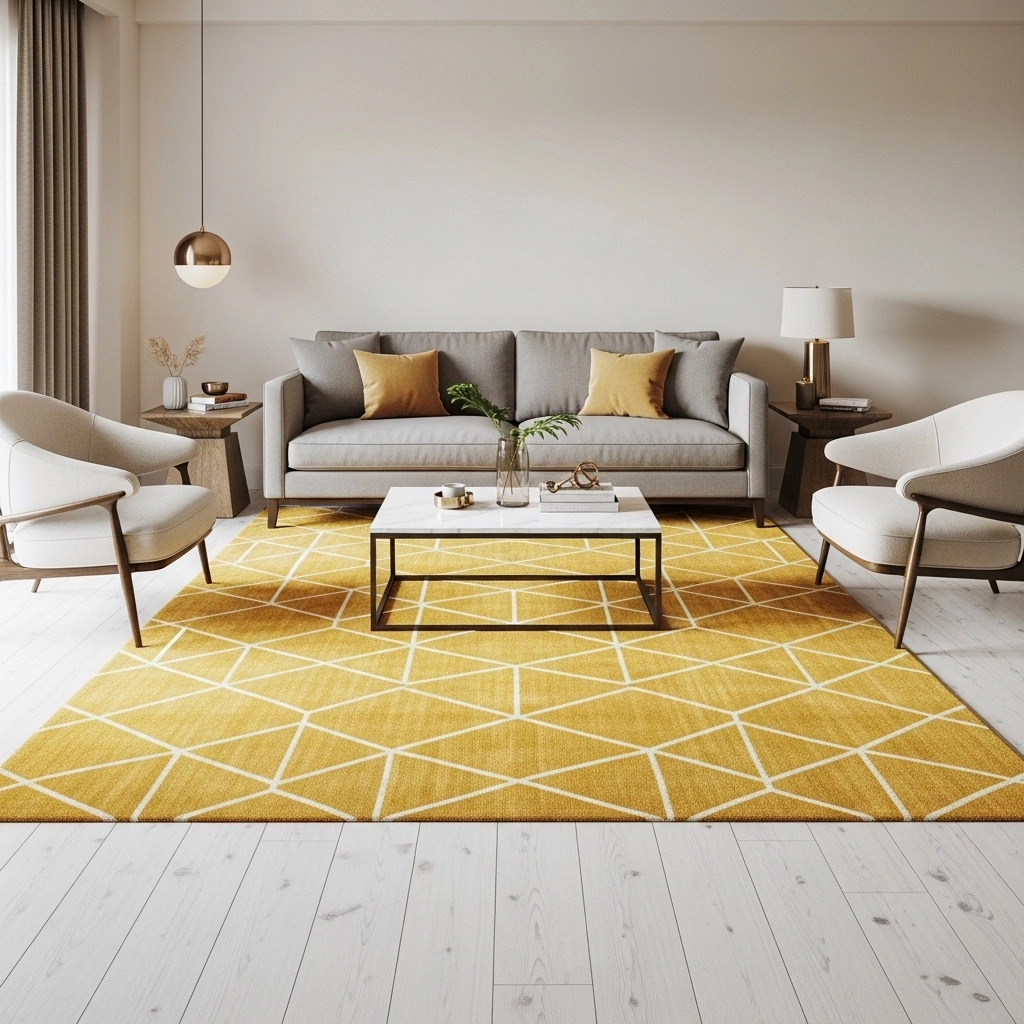 Yellow Rug as the Anchor of the Room
