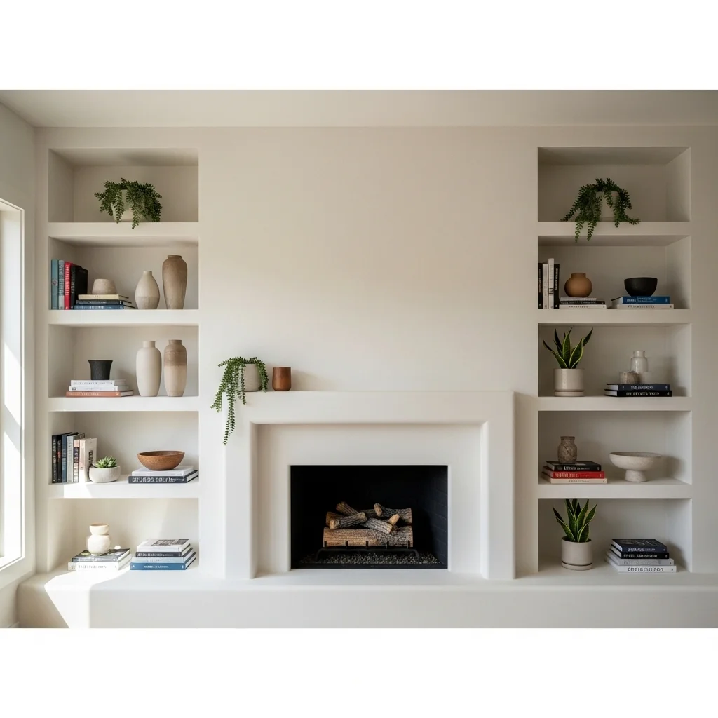 master fireplace with matching built-in