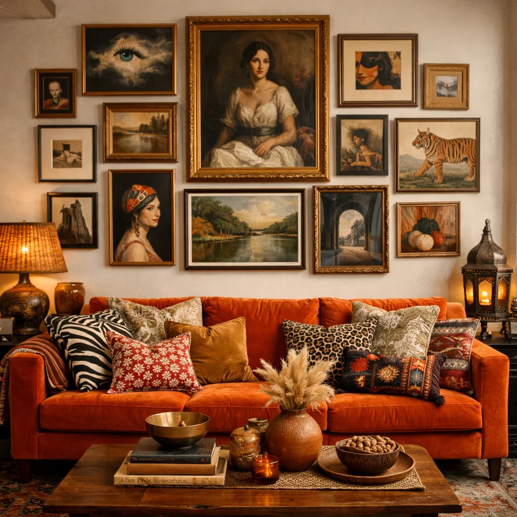 orange couch with orange wall gallery
