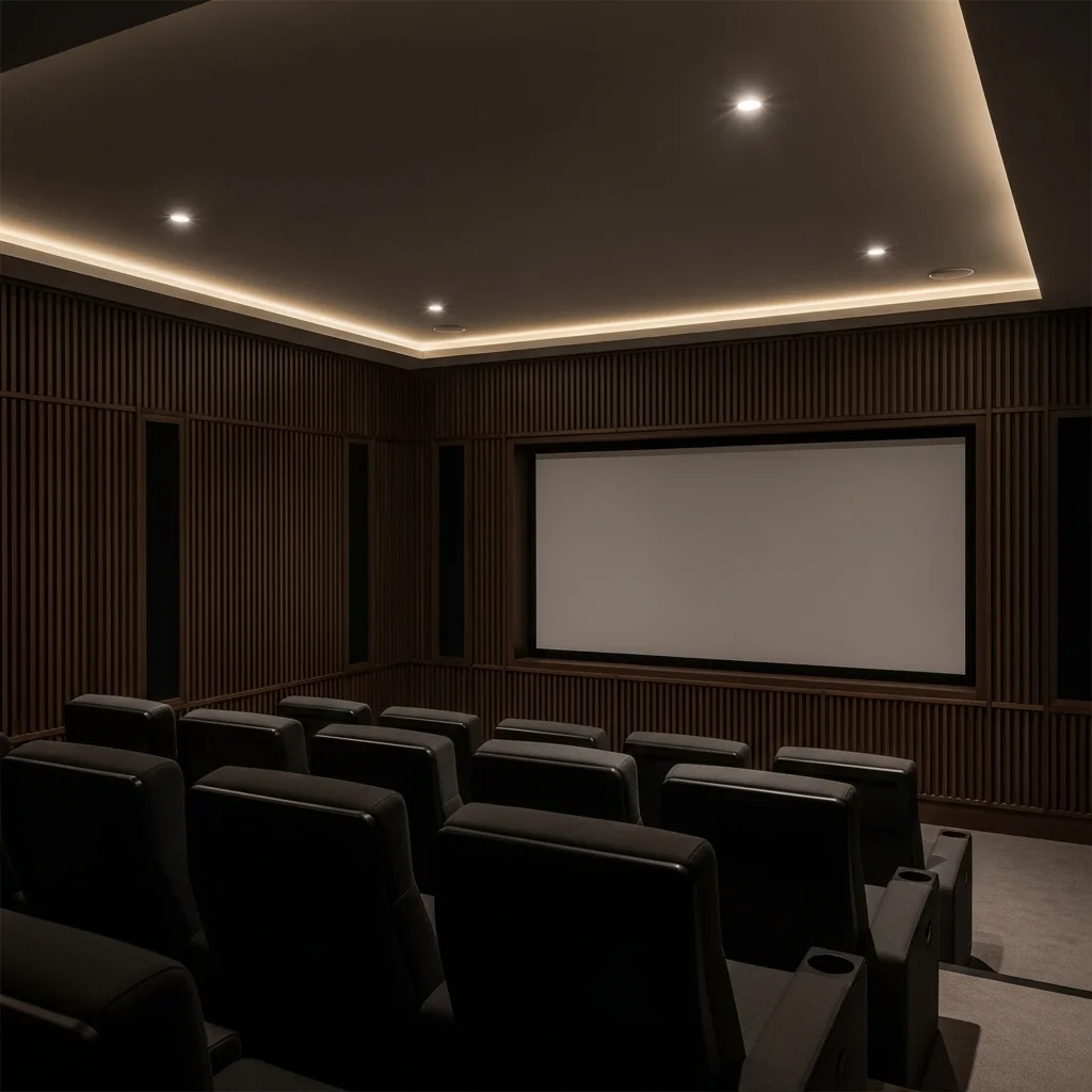 Acoustic Wood Slat Panels for a Home Theater Room