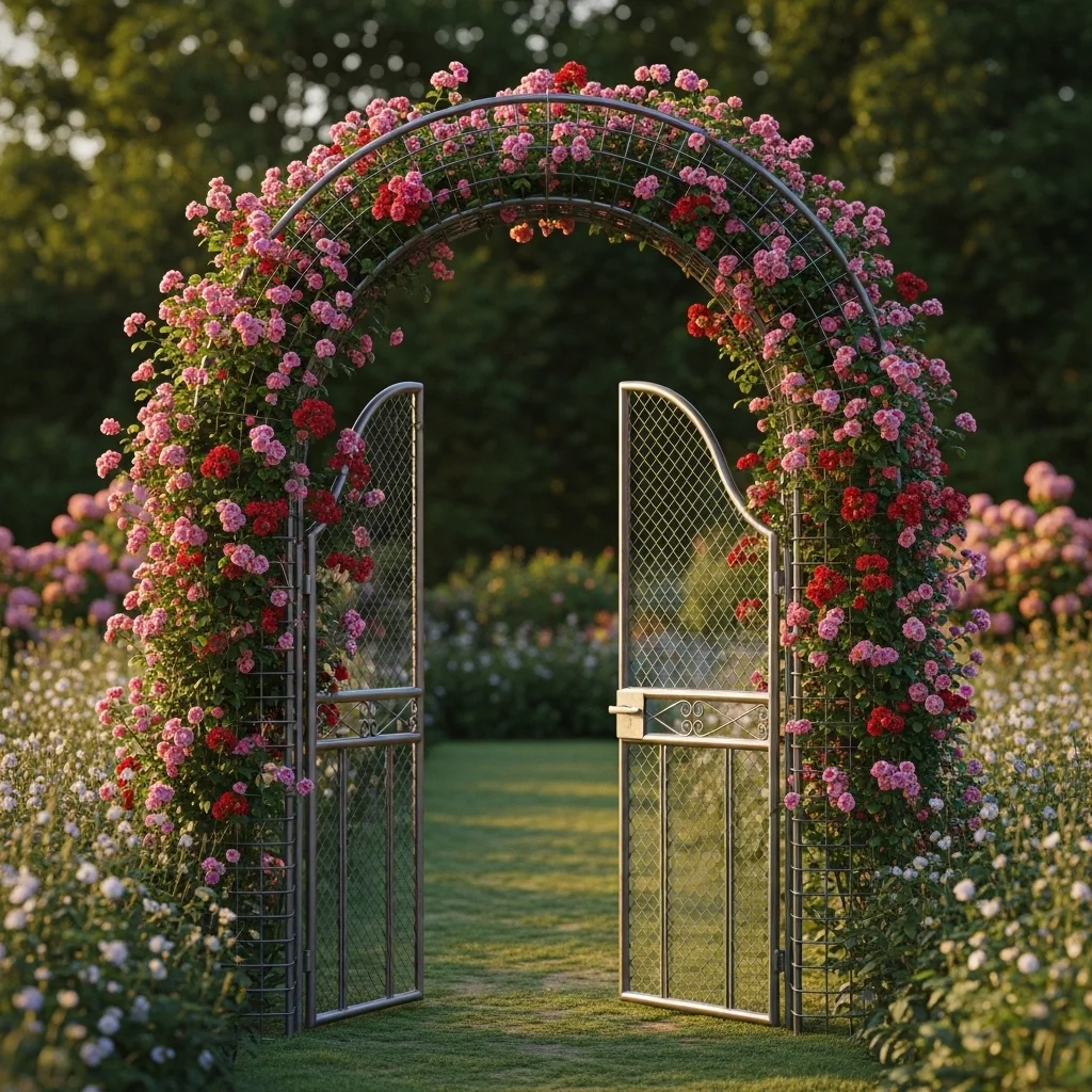 Arched Wire Gate with Climbing Roses