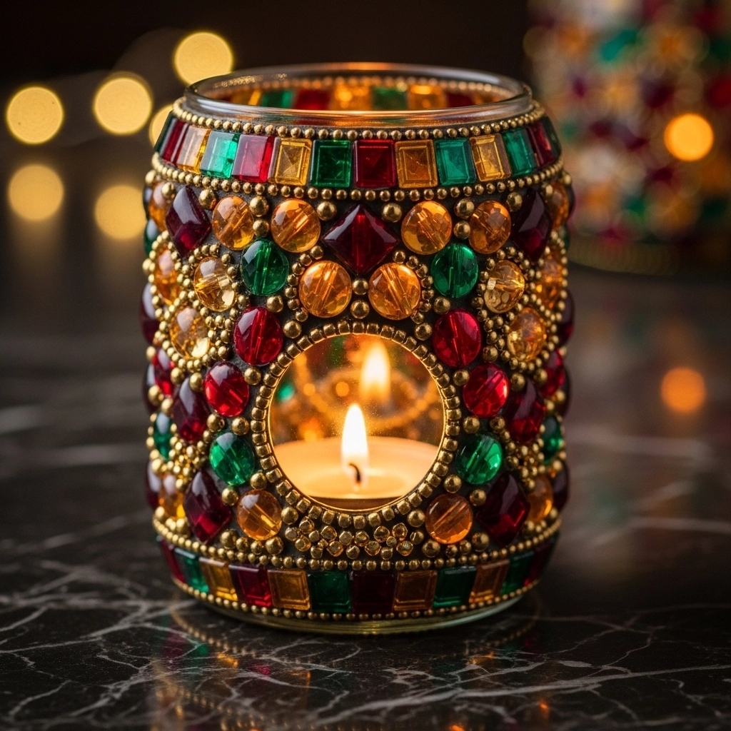 Beaded Glass Jar Candle Holder