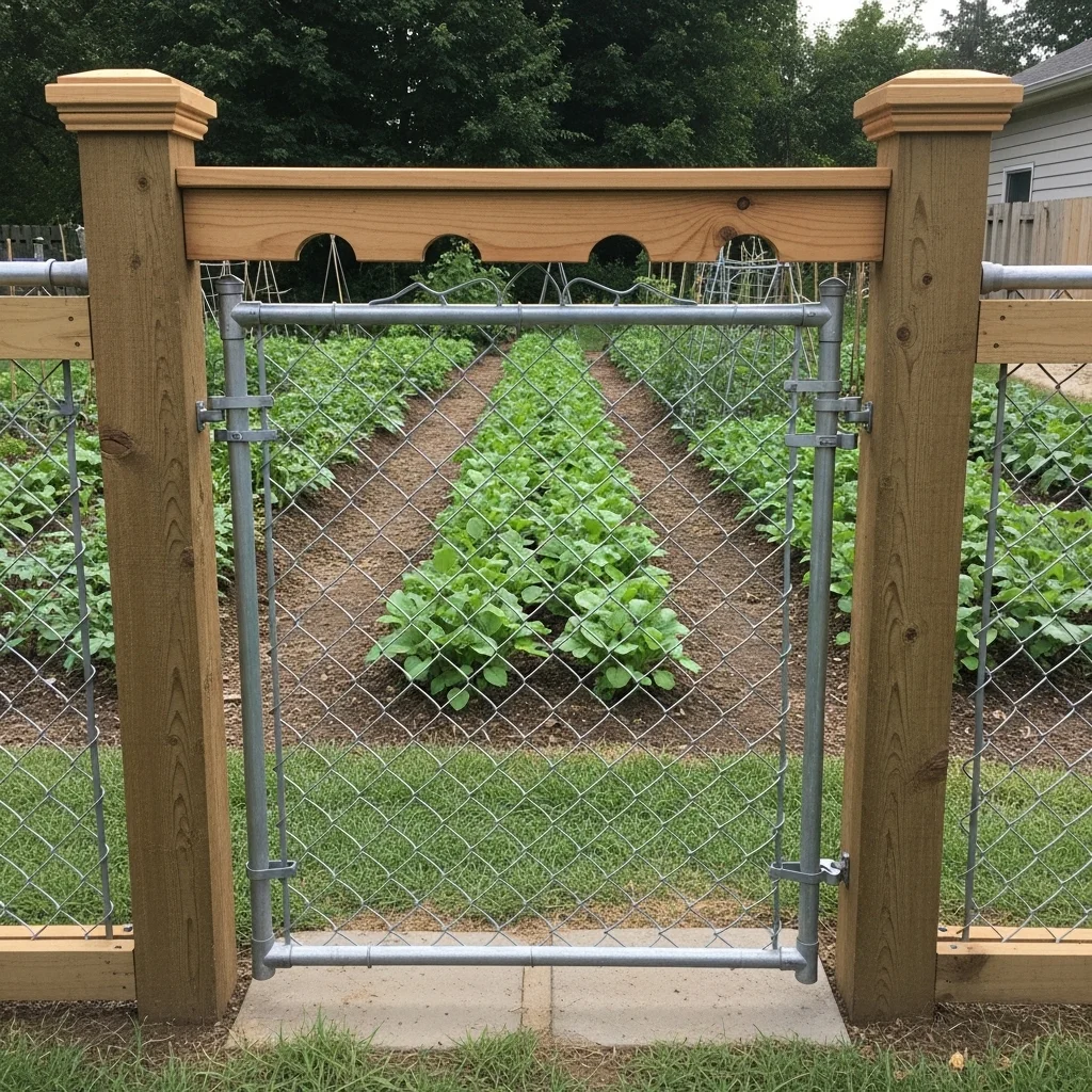 Chain-Link Gate with Timber Posts