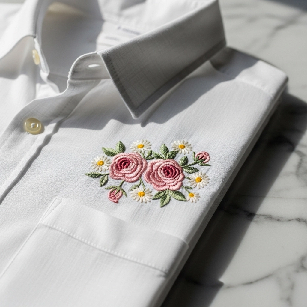 Classic Floral Embroidery on the Chest Pocket