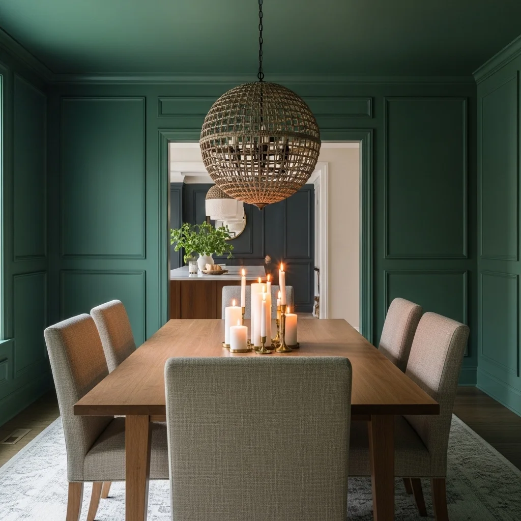 Color Drenching a Dining Room in Seafoam Green
