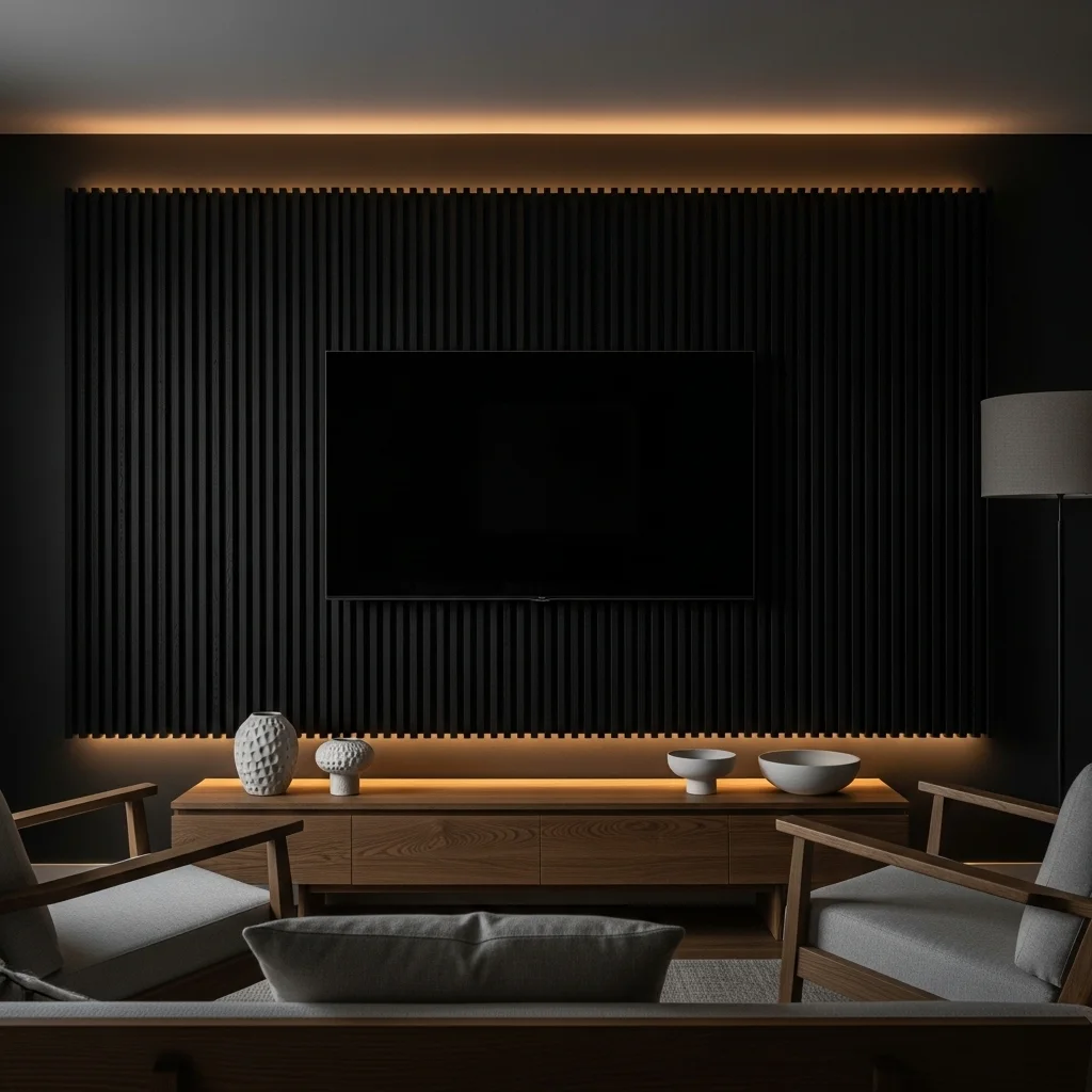 Japandi Style with Narrow Black Slats