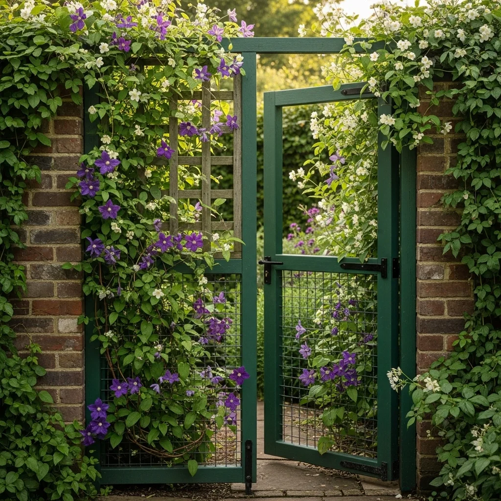 Painted Wire Gate with Trellis Topper