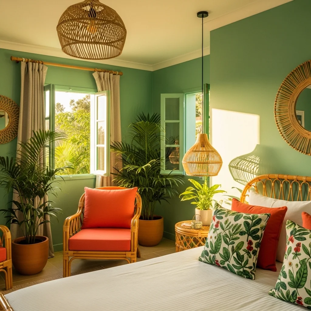 Seafoam Green Walls with Coral and Tropical Accents