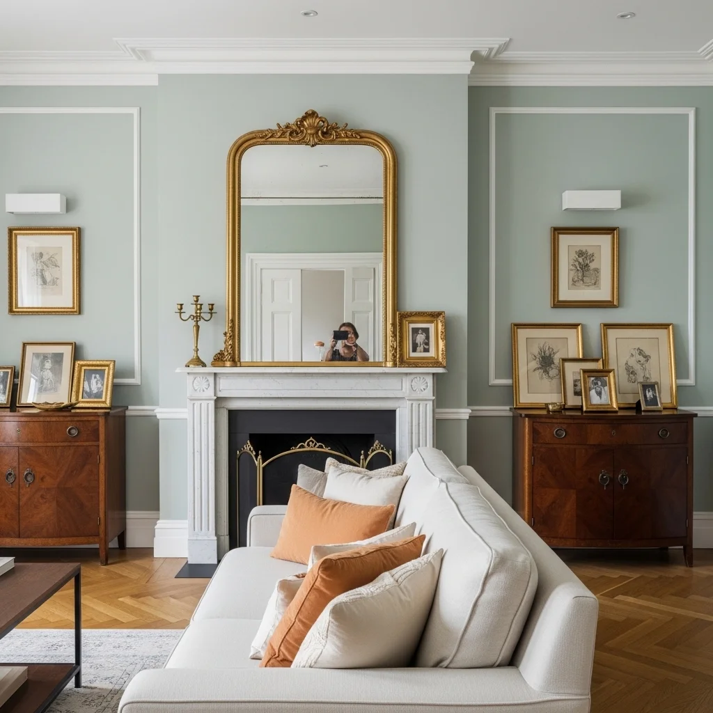 Seafoam Green Walls with White and Gold Accents