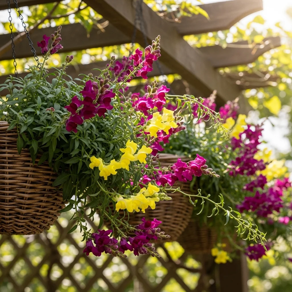 Snapdragons in a Hanging Basket