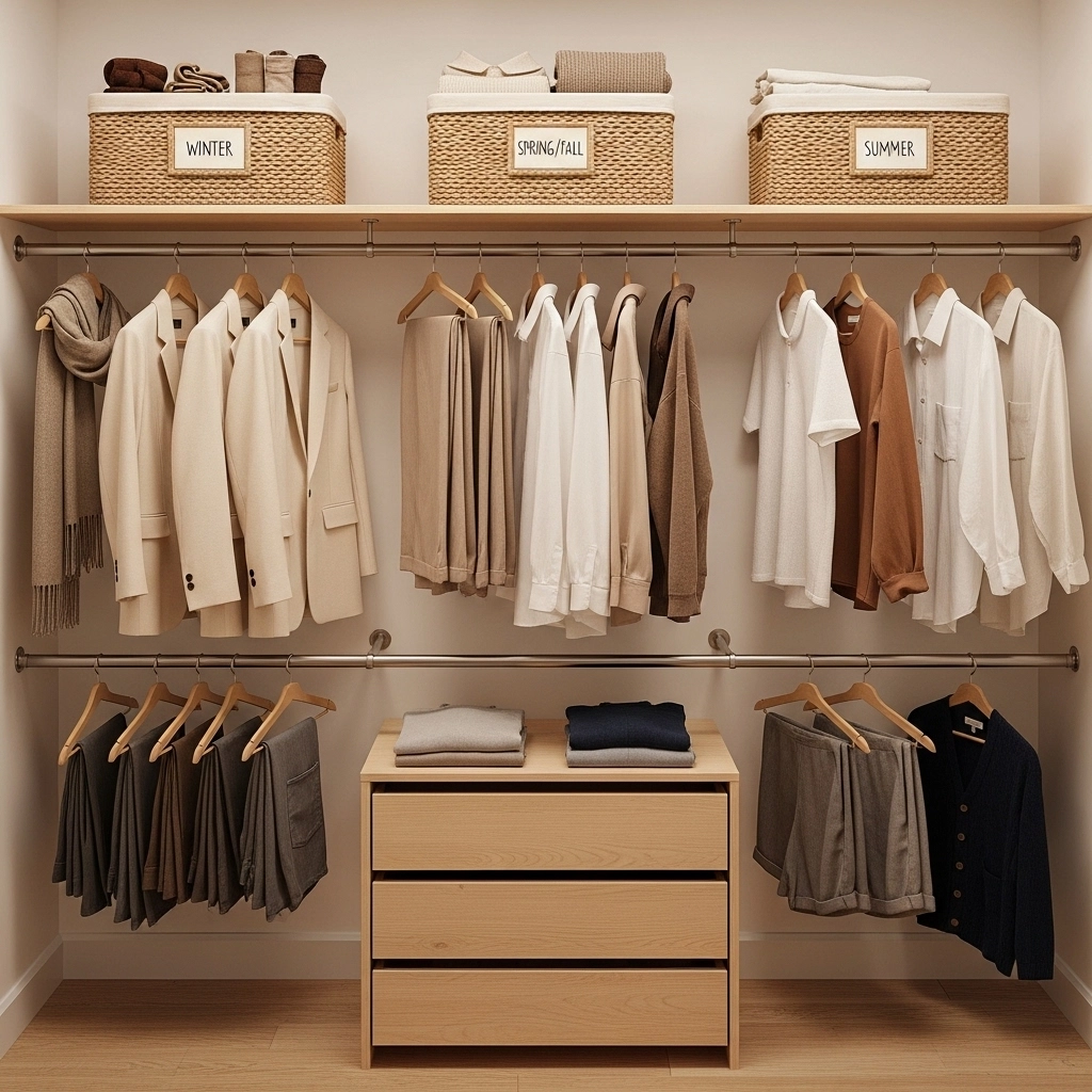 The Double Rod Closet with Overhead Shelf Storage