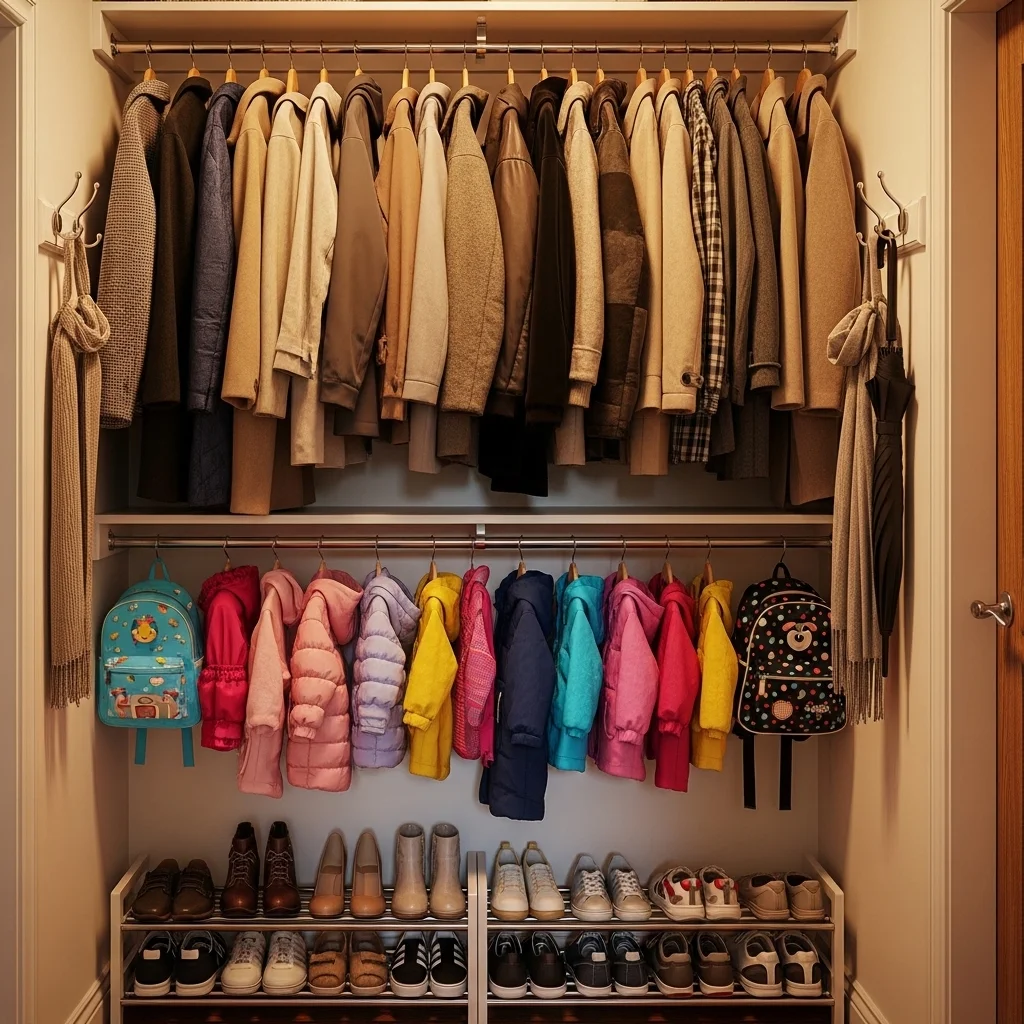 The Shared Hallway or Entryway Closet with Double Rods