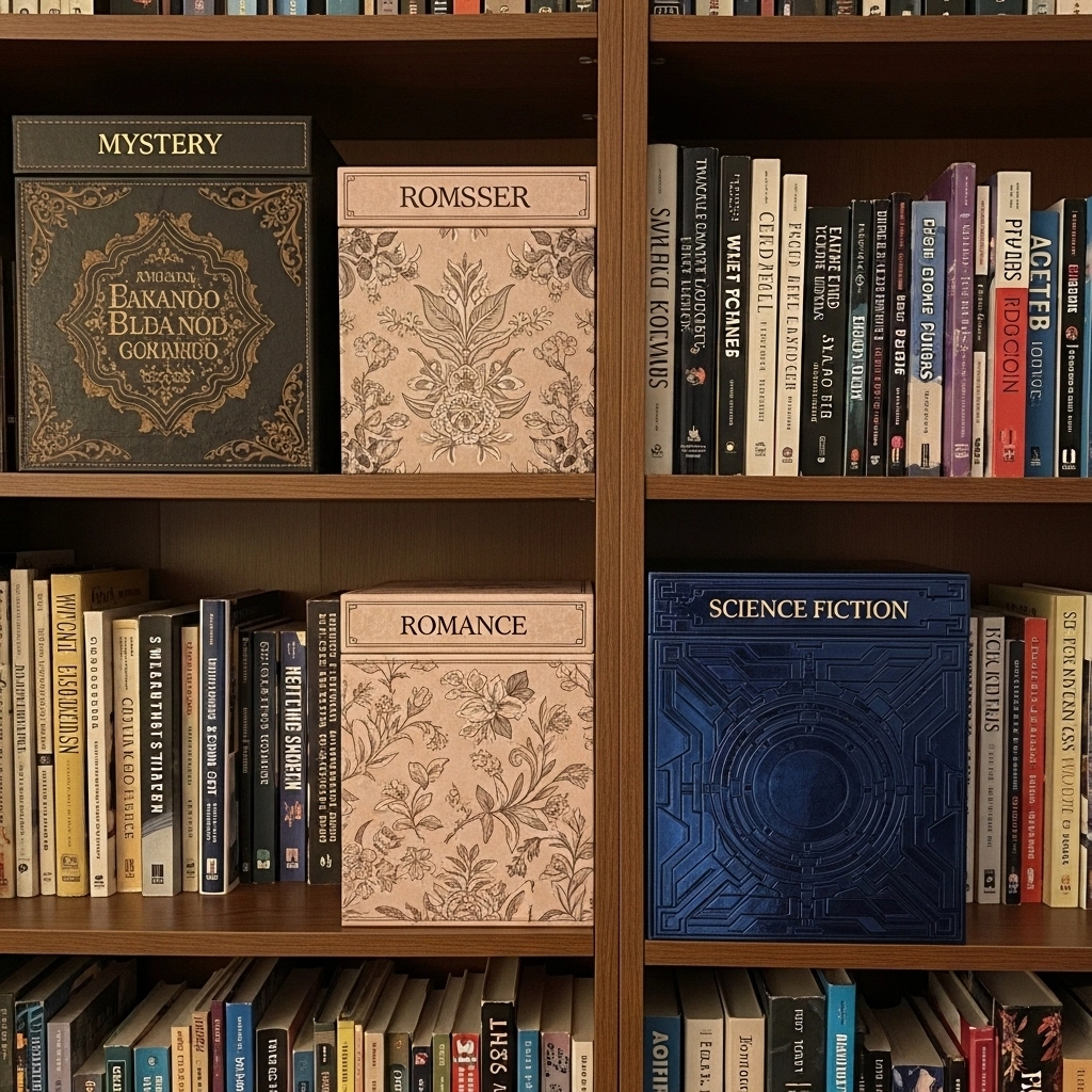 Themed Book Boxes for Genre-Based Shelves