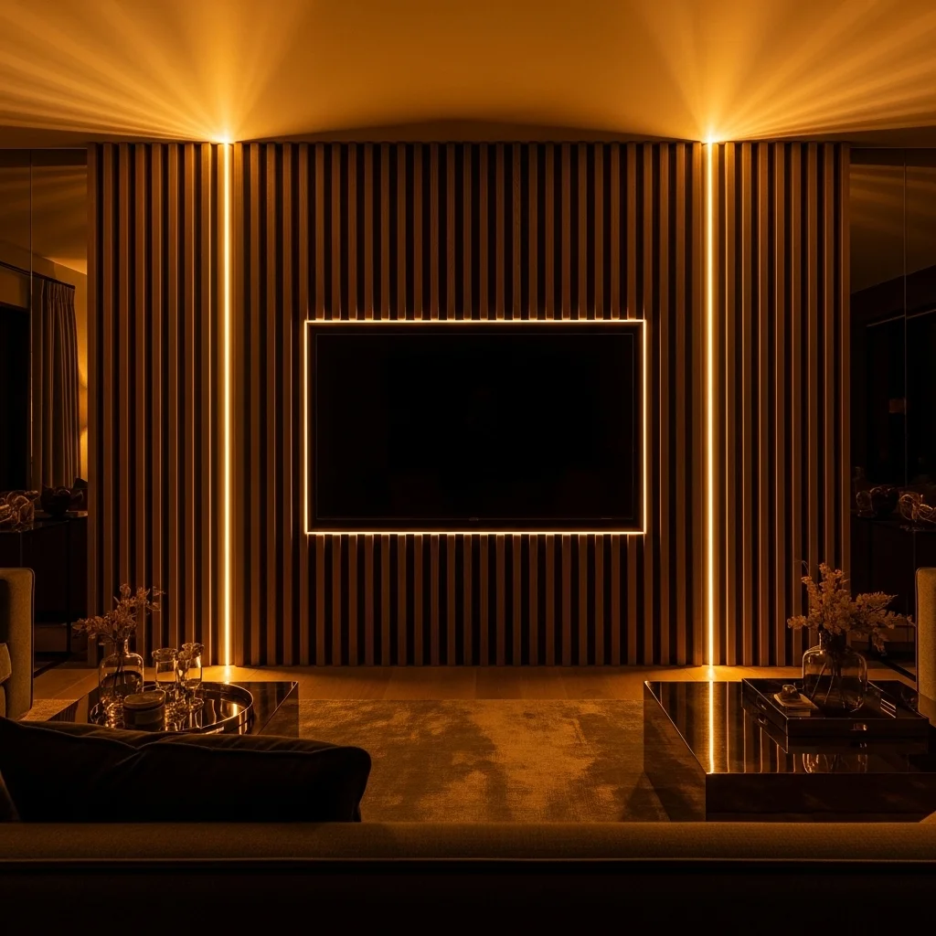 Wood Slat Wall with Integrated Ambient Lighting