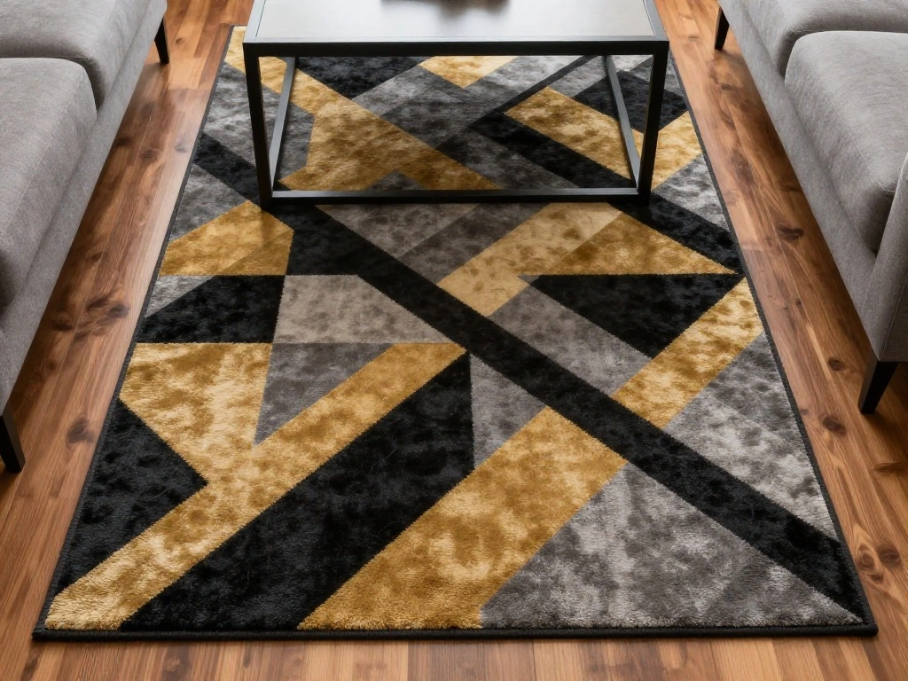 Black and Gold Geometric Rug