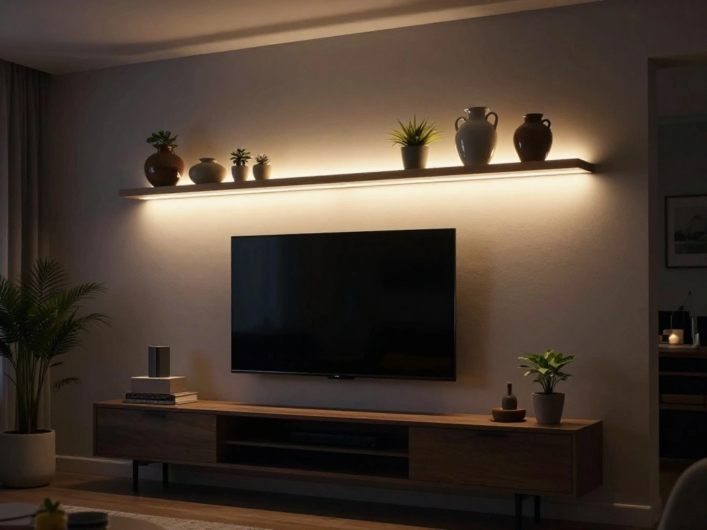 Floating Shelves with Integrated LED Strip Lighting