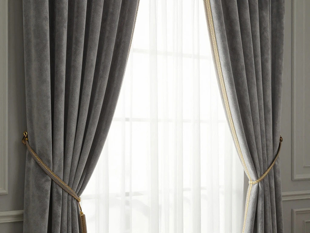 Grey Curtains with Gold Detailing