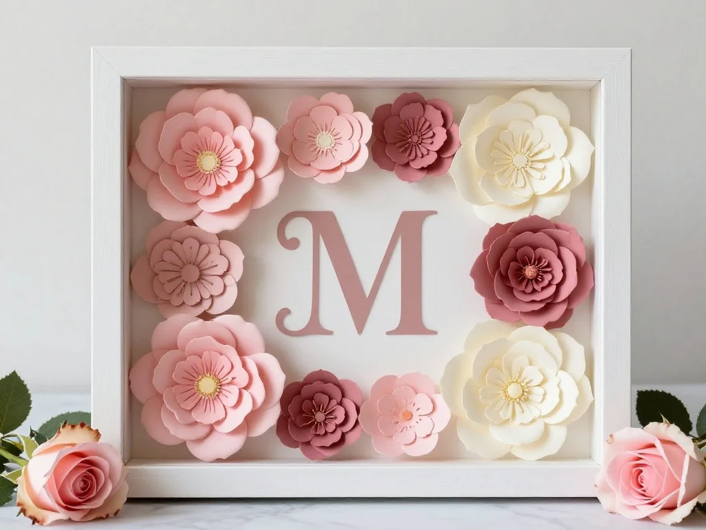 Paper Flower Shadow Box with Monogram
