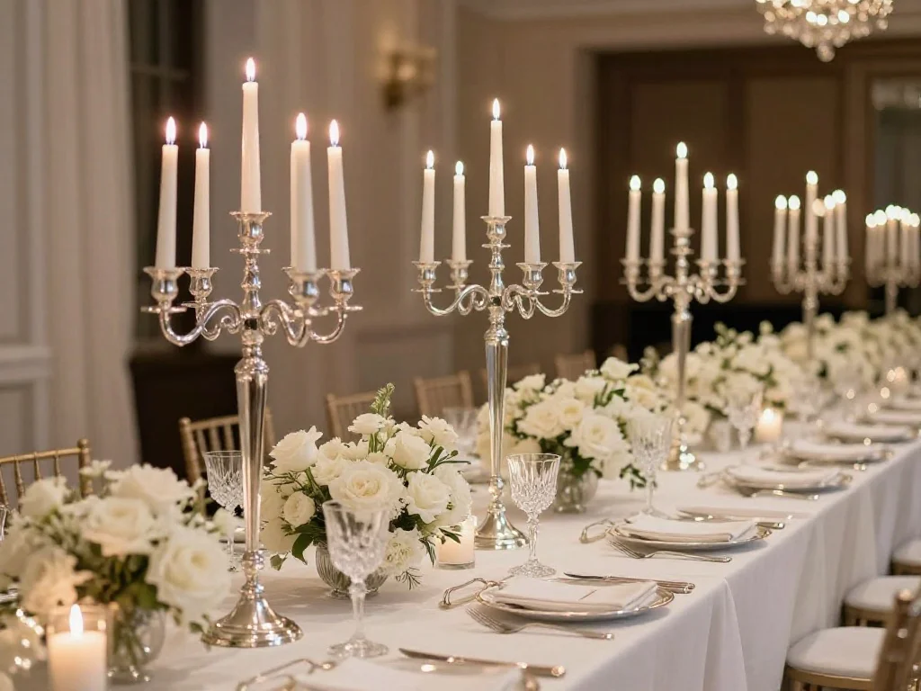Silver Candelabras on Reception Tables