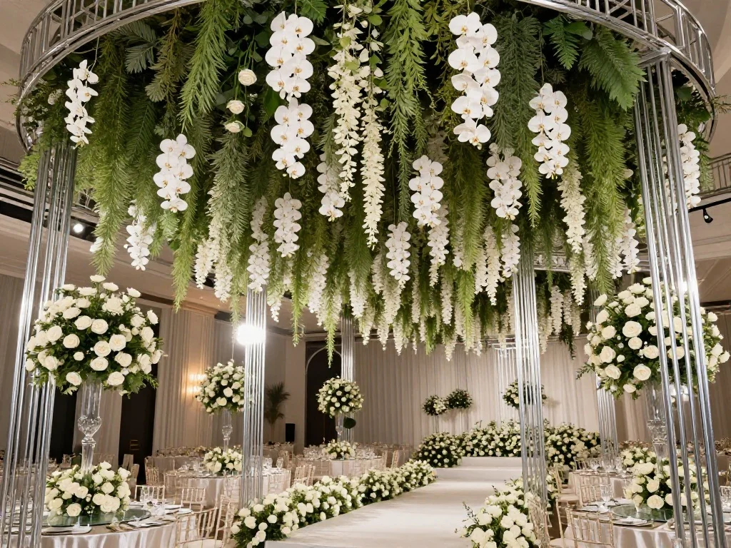 Silver Canopy with Hanging White Florals