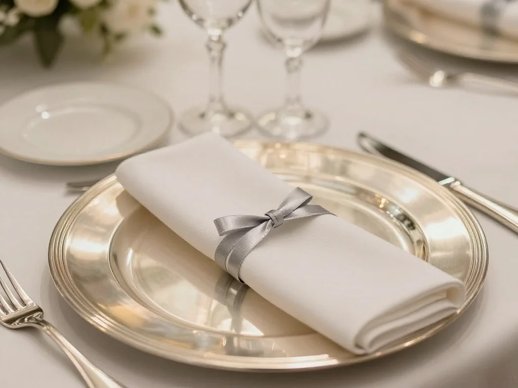 Silver Charger Plates and White Dinnerware