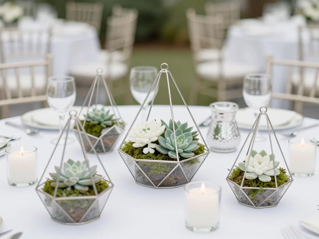 Silver Geometric Terrariums as Table Decor