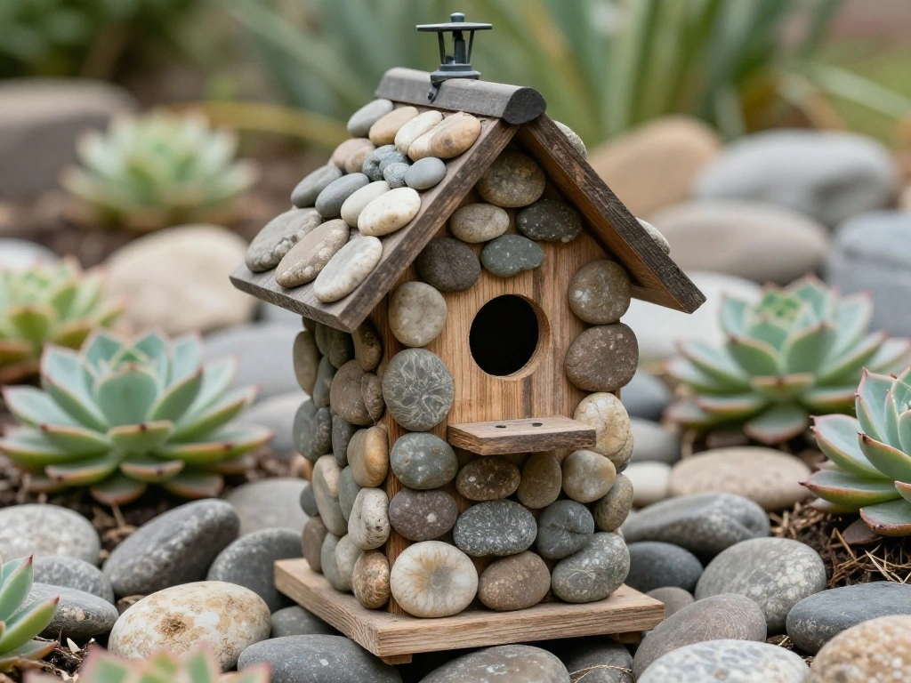 Stone-Covered Decorative Birdhouses