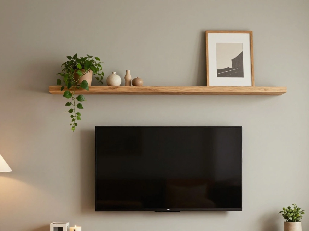Two Shelves Stacked Above the TV