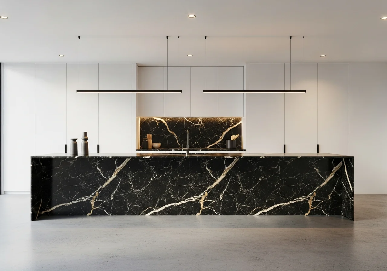 Waterfall Edge Countertops for Modern Drama
