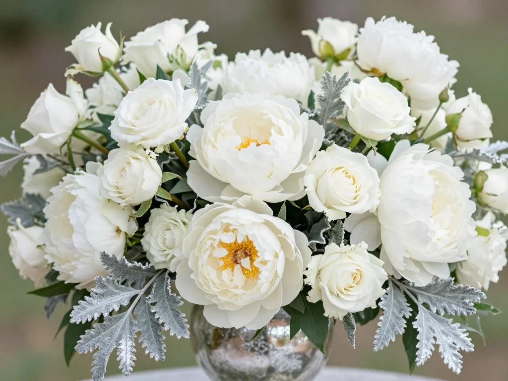 White Floral Arrangements with Silver Accents