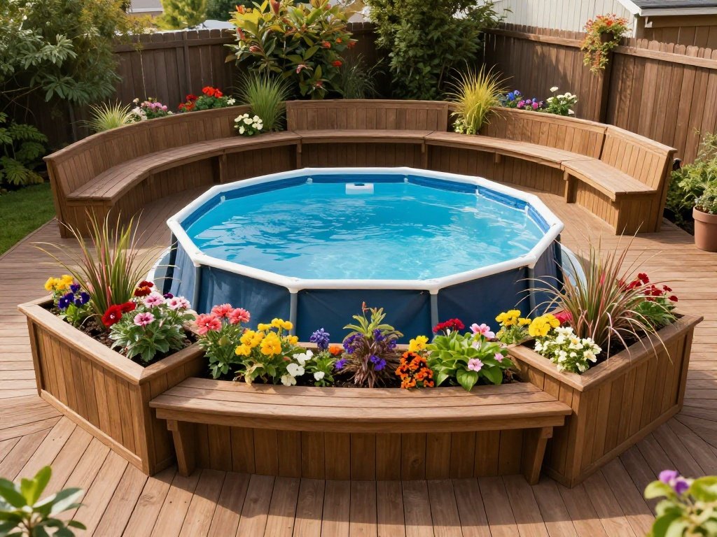 Deck with Built-In Benches and Planters 