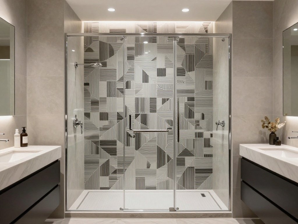 Doorless Shower With Accent Wall