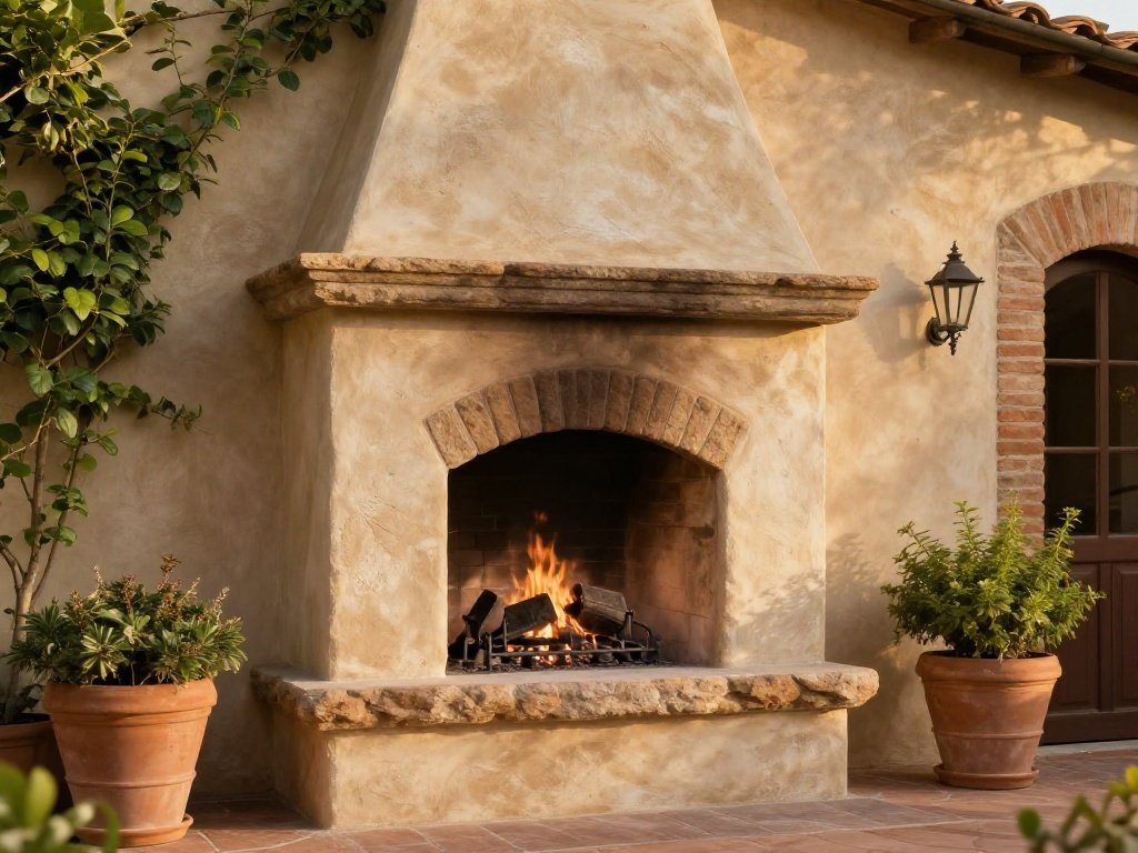  Tuscan-Inspired Fireplace With Stucco and Stone