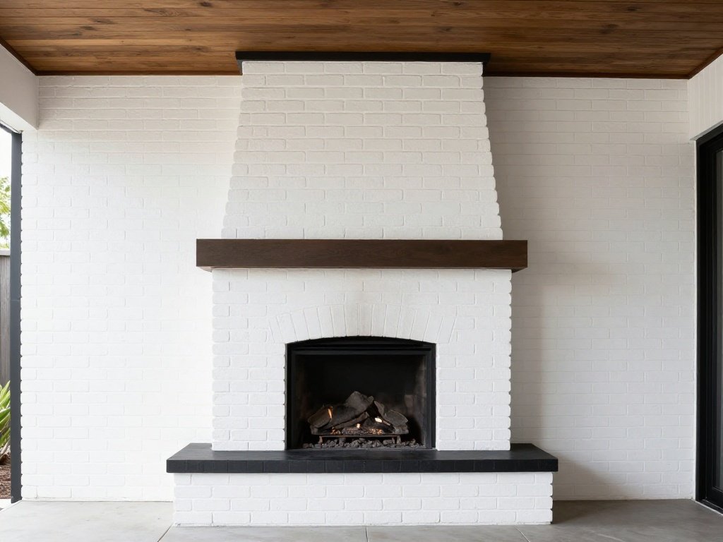 Black and White Contemporary Patio Fireplace