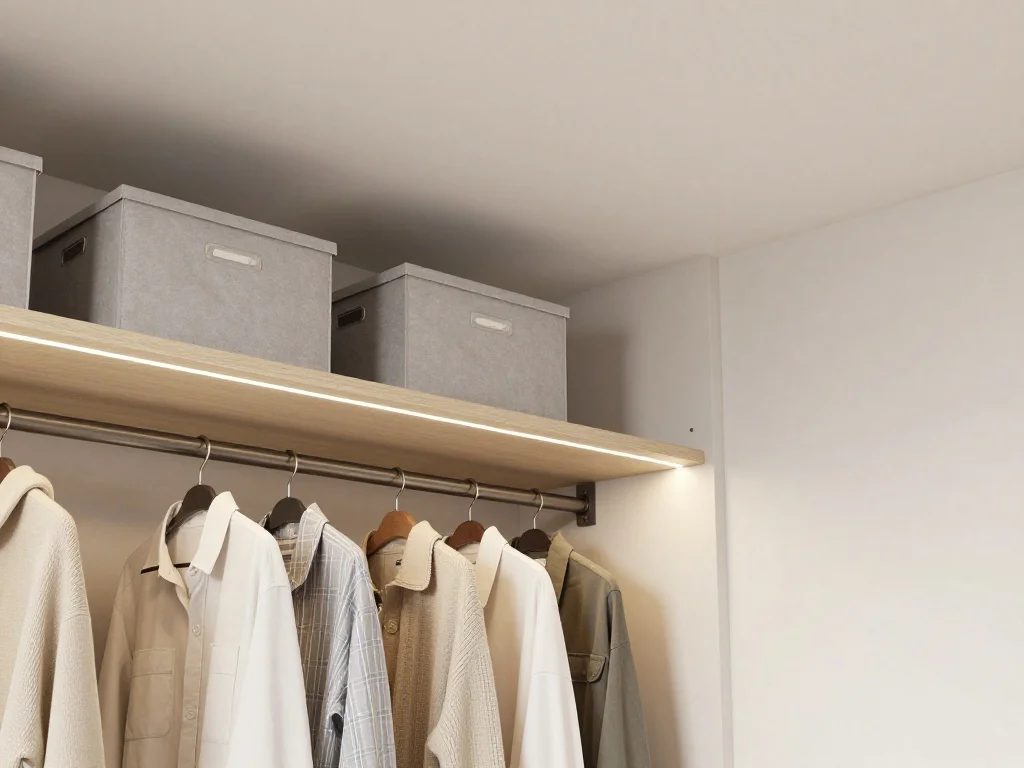 ideas para closet pequenos Aprovecha la Altura con Estantes Adicionales en la Parte Superior