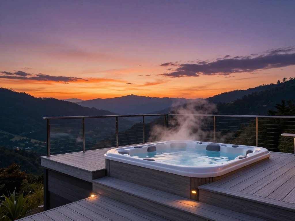 Small Backyard Hot Tub with Vertical Landscaping