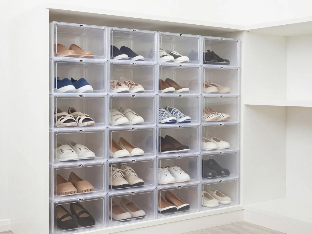 ideas para closet pequenos  Incorpora Cajas Organizadoras Apilables para Zapatos