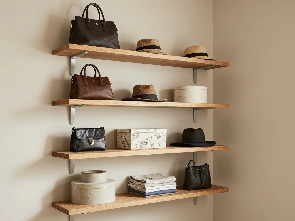 ideas para closet pequenos Instala Estantes Flotantes en las Paredes Cercanas