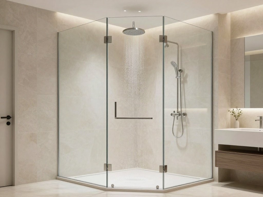 Doorless Shower With a Fixed Glass Panel