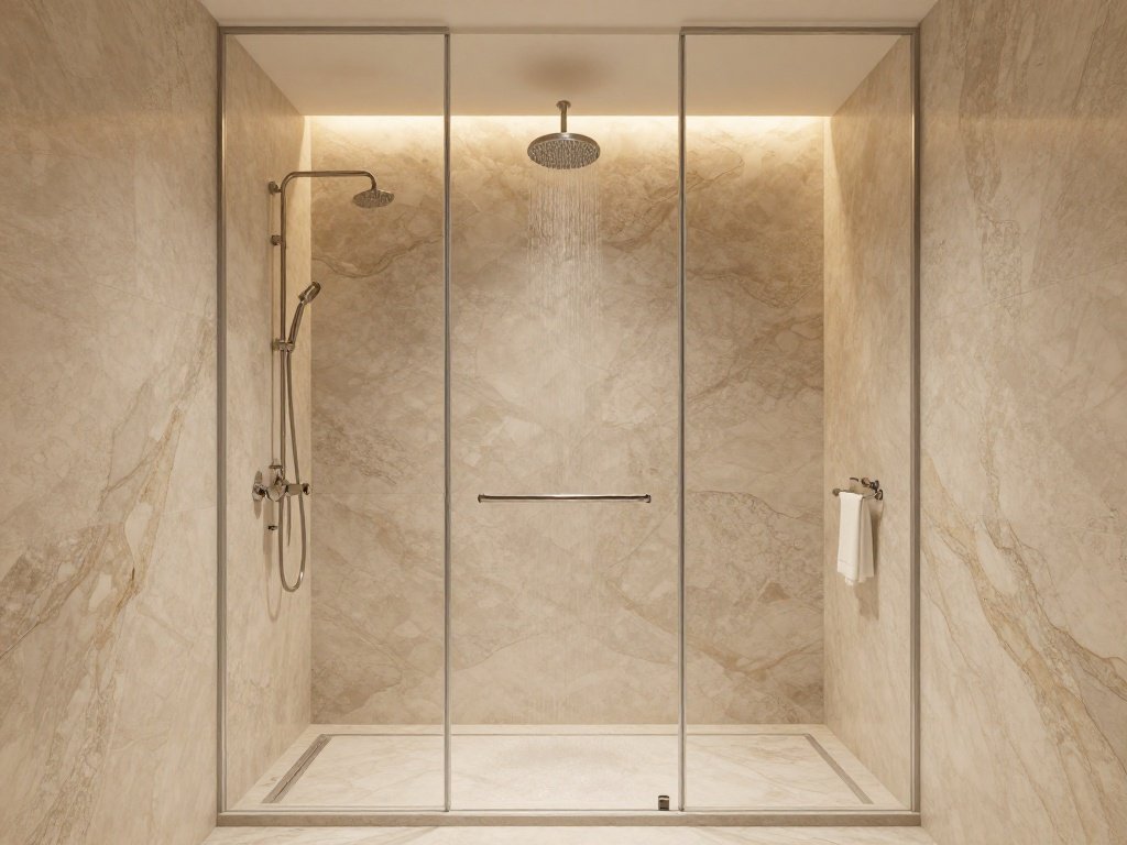 Doorless Shower With Natural Stone Walls